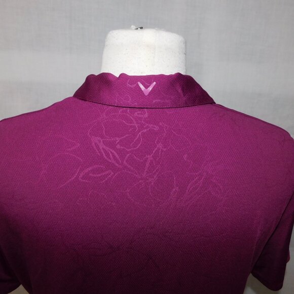Callaway Opti Dri Womens L Purple Plum V Neck Golf Polo Shirt Back Ruffle - Picture 7 of 8
